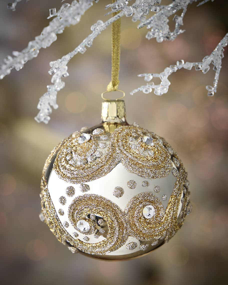 Neiman Marcus Silver Halo Glitter Glass Ornament | Neiman Marcus