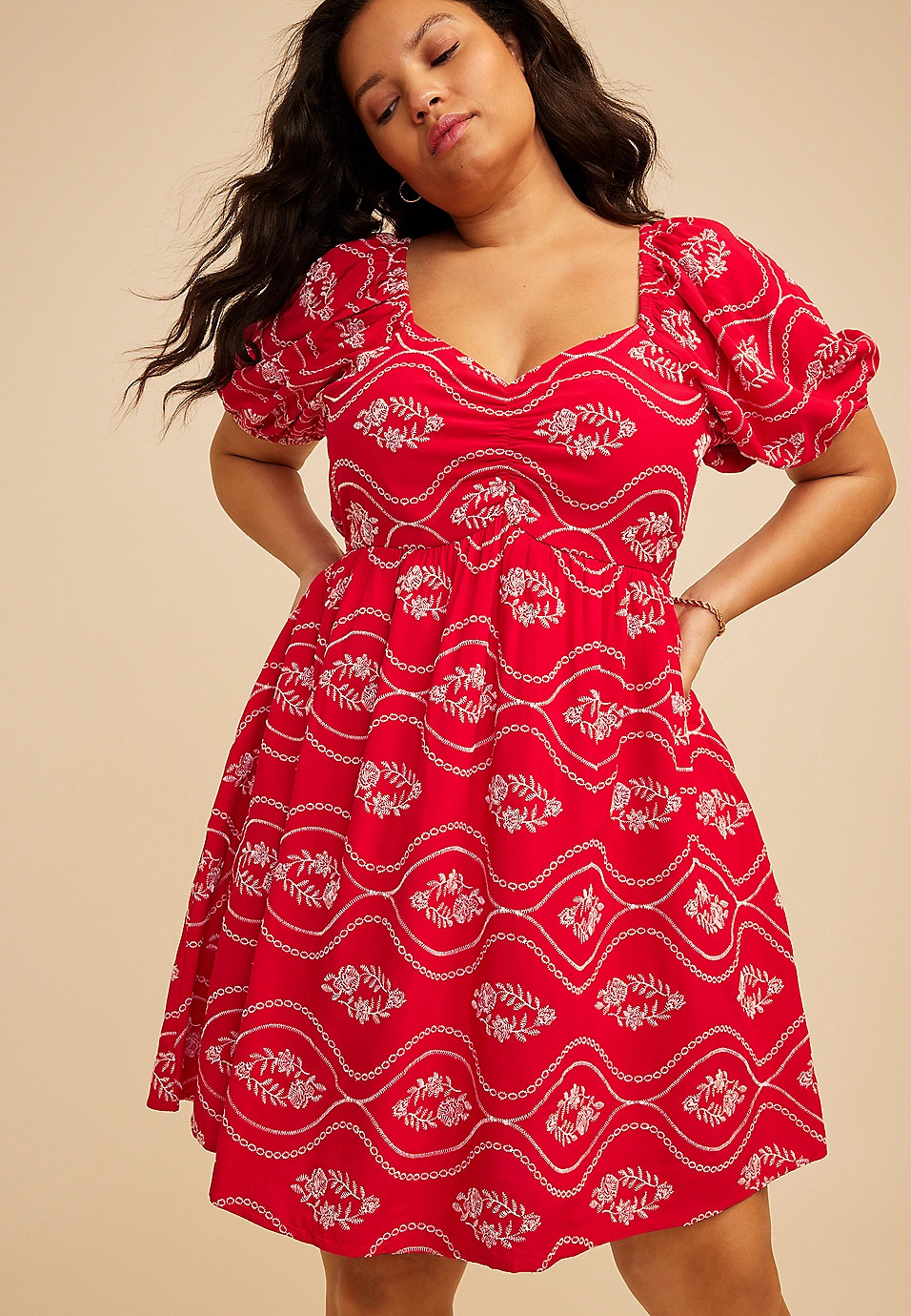 Plus Size Embroidered Puff Sleeve Mini Dress | Maurices