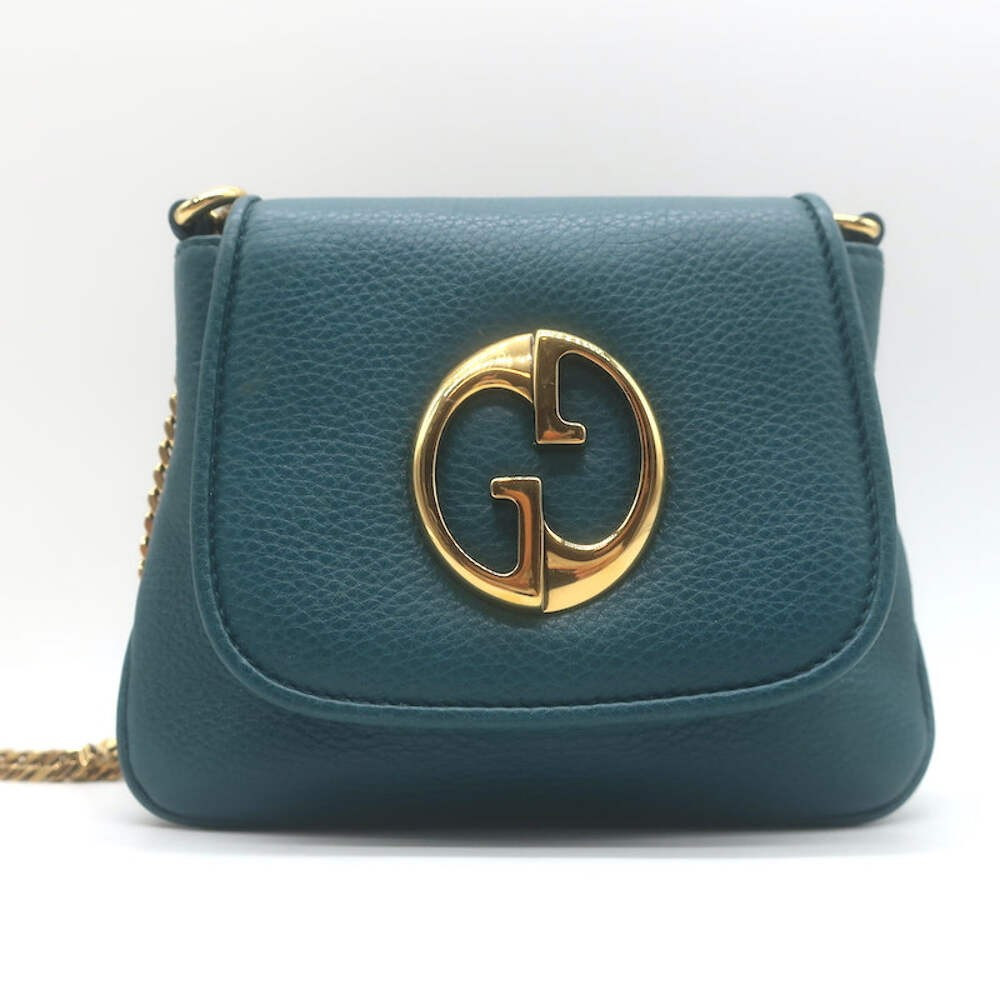 Authenticity GuaranteeGucci 1973 Small Chain-Strap Crossbody Bag Teal Pebbled Leather | eBay US