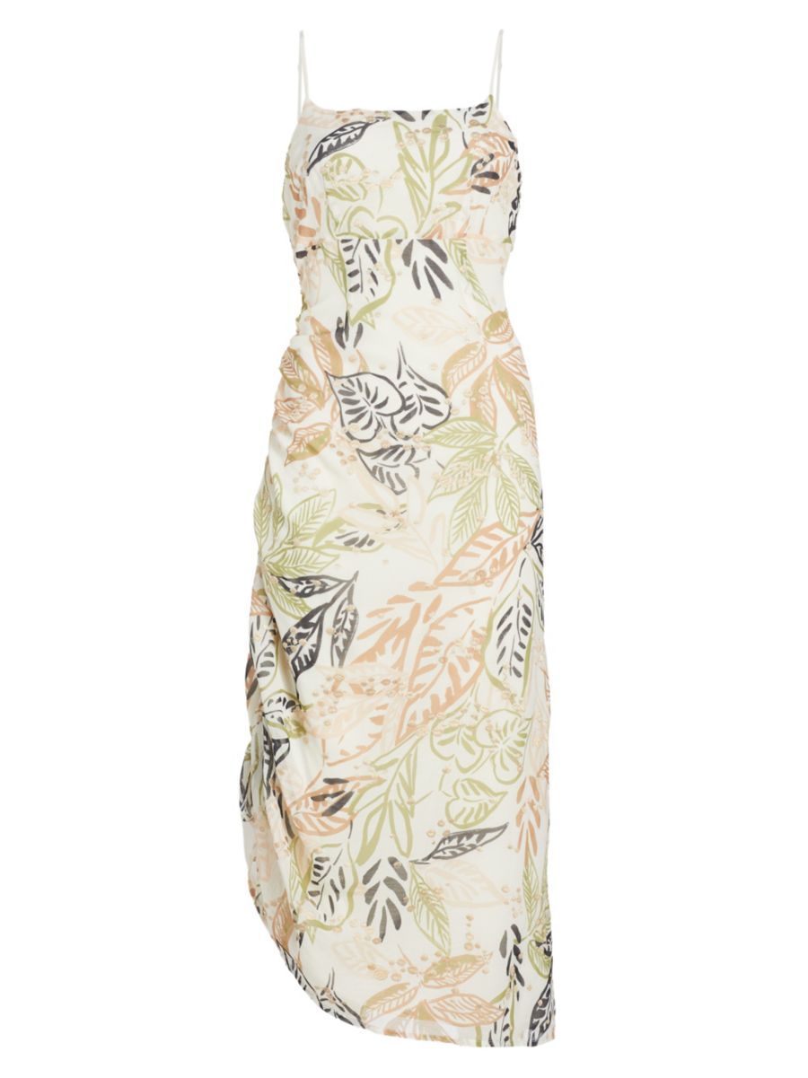 Nina Embroidered Ruched Midi-Dress | Saks Fifth Avenue