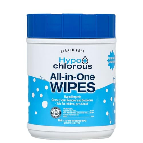 Hypo+Chlorous Hypochlorous Acid Wipes – 100 Count Unscented, Non-Toxic Cleaner for Skin, Baby, Pet, Home & Gym – Bleach-Free | Amazon (US)