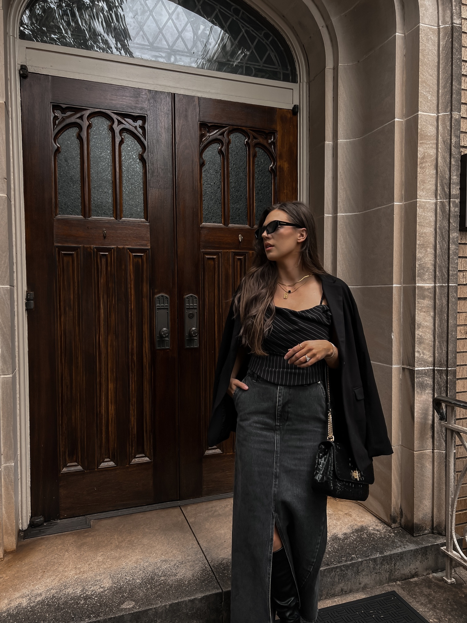 Fall outfits, boots, fall fashion, maxi skirt, denim maxi skirt, denim skirt, blazer, pinstripes

#LTKshoecrush #LTKSeasonal