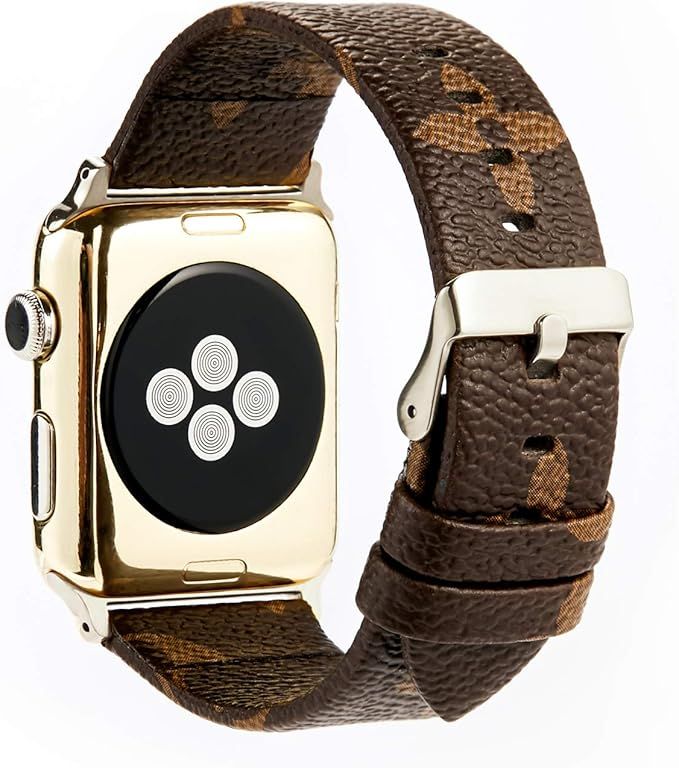 GOKE Brown Flower Printed Luxury PU Vegan Leather Watch Band Strap Compatible with 38mm 42mm Appl... | Amazon (US)