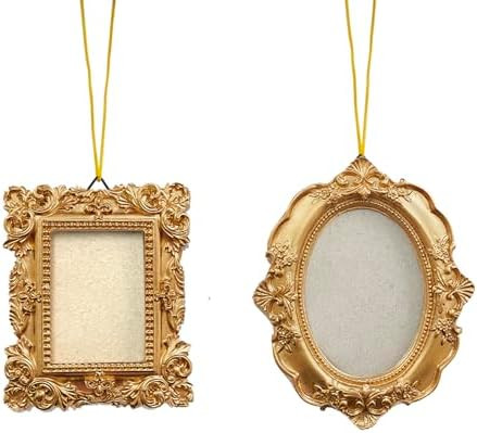 2 Pcs Mini Vintage Picture Frames Wall Hanging Gold Tiny Picture Frames Antique Small Oval Rectan... | Amazon (US)