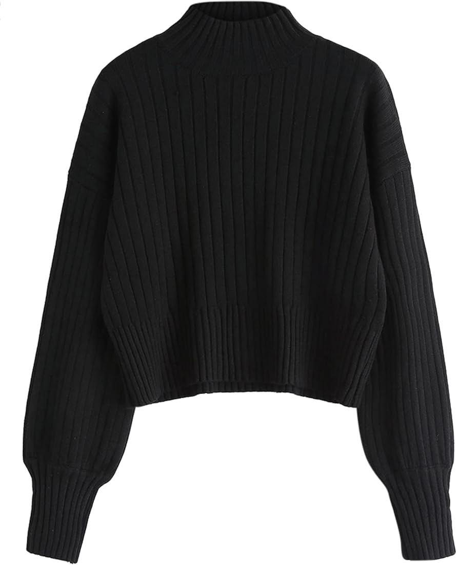 ZAFUL Women's Mock Neck Sweater Long Sleeve Ribbed Knit Basic Cropped Pullover Sweater | Amazon (US)