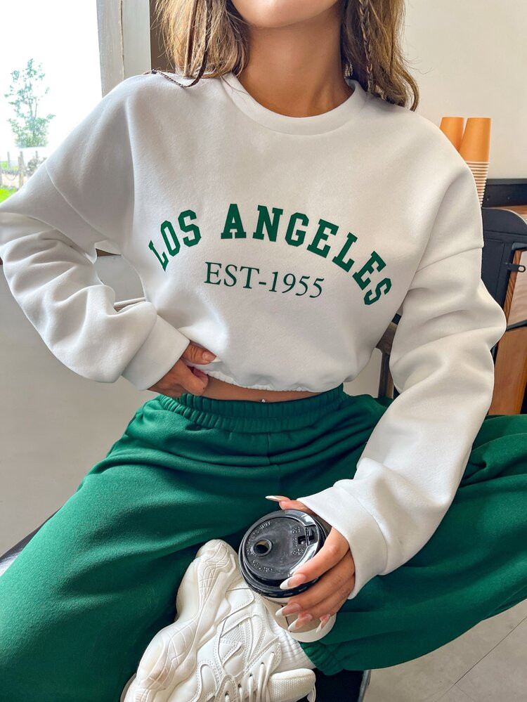 SHEIN EZwear moletom recortado Carta Gráfica Ombro caído | SHEIN