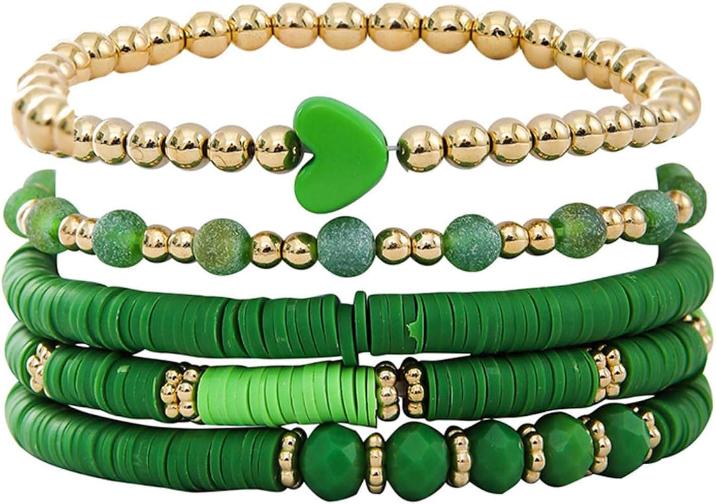 Caiyao Bohemia Multilayer Heart Clay Stackable Bracelets Set Colorful Surfer Heishi Clay Gold Bea... | Amazon (US)