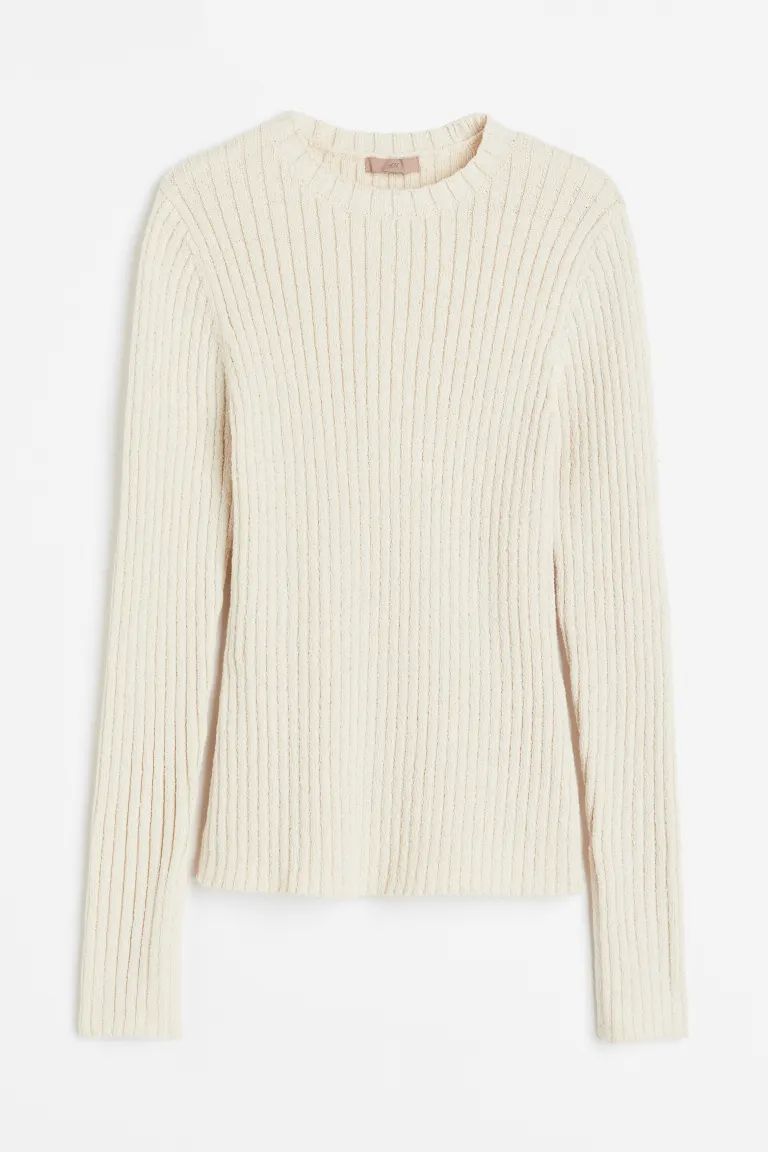 Rib-knit top - Light beige - Ladies | H&M GB | H&M (UK, MY, IN, SG, PH, TW, HK)