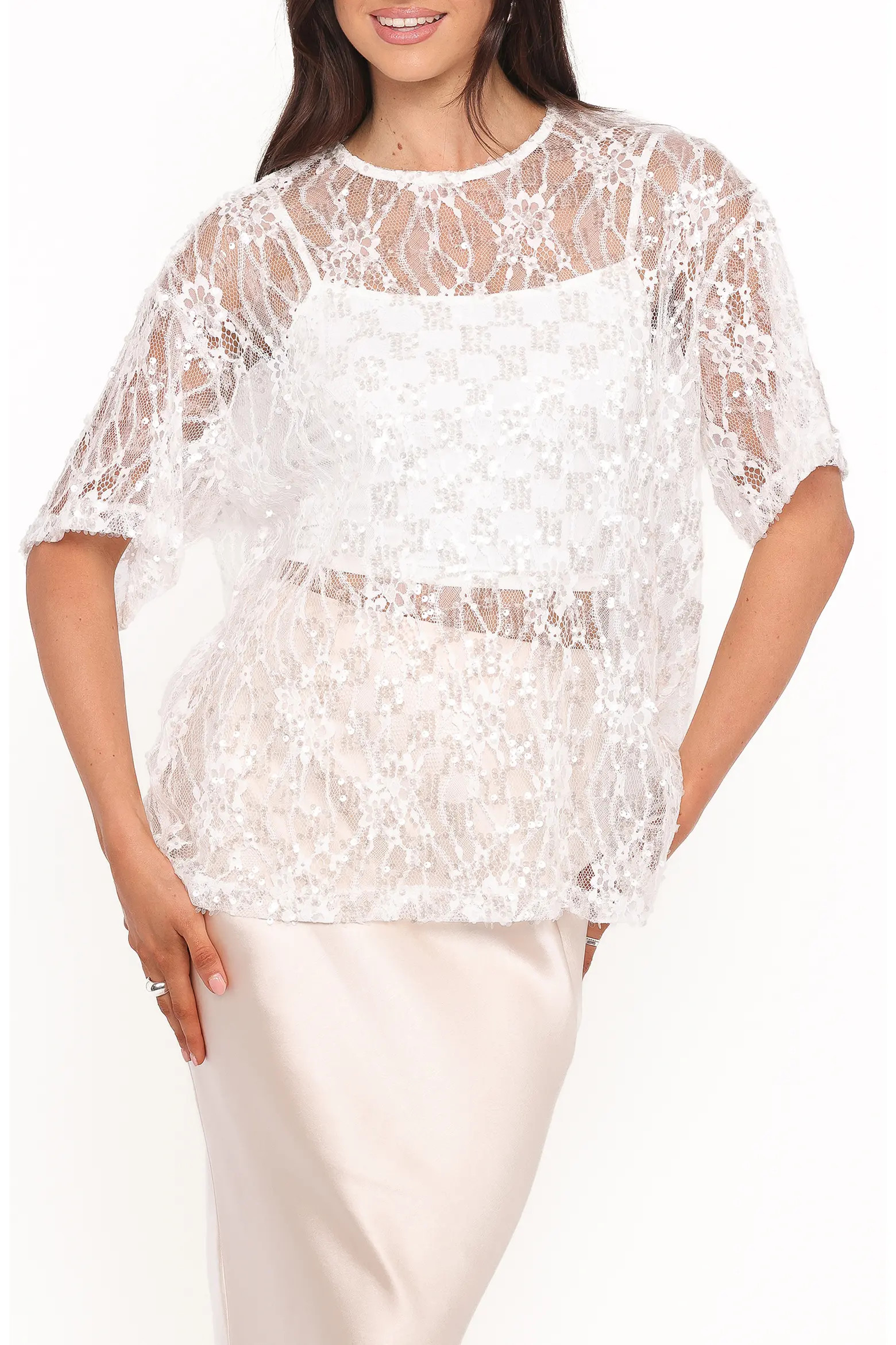 Yonder Oversize Check Sequin Floral Lace Top (Women) | Nordstrom | Nordstrom