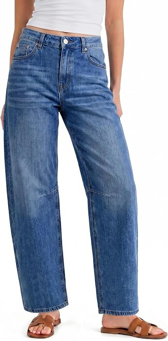 Cicy Bell Women Barrel Cropped Jeans Baggy High Waisted Casual Denim Pants | Amazon (US)