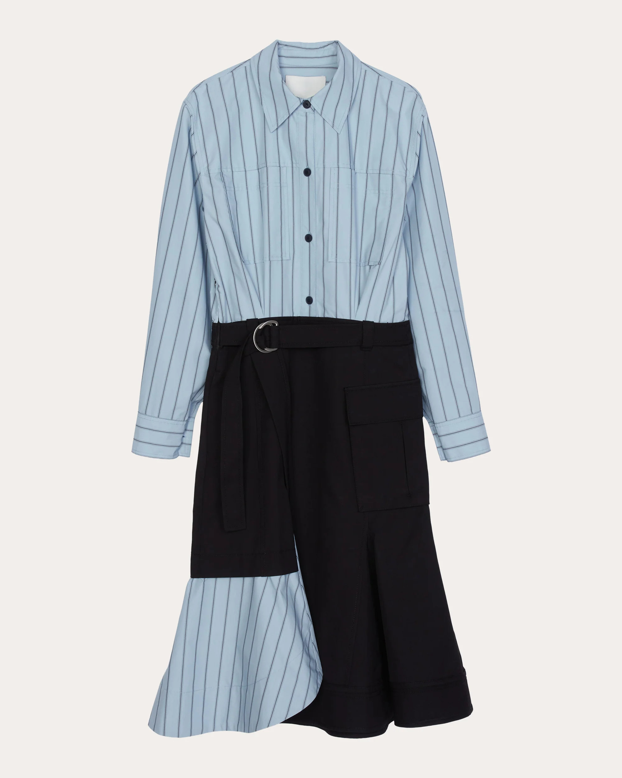 3.1 Phillip Lim Women's Stripe Poplin Twill Combo Cargo Shirt Dress in Blue Cotton/Polyester | Olivela