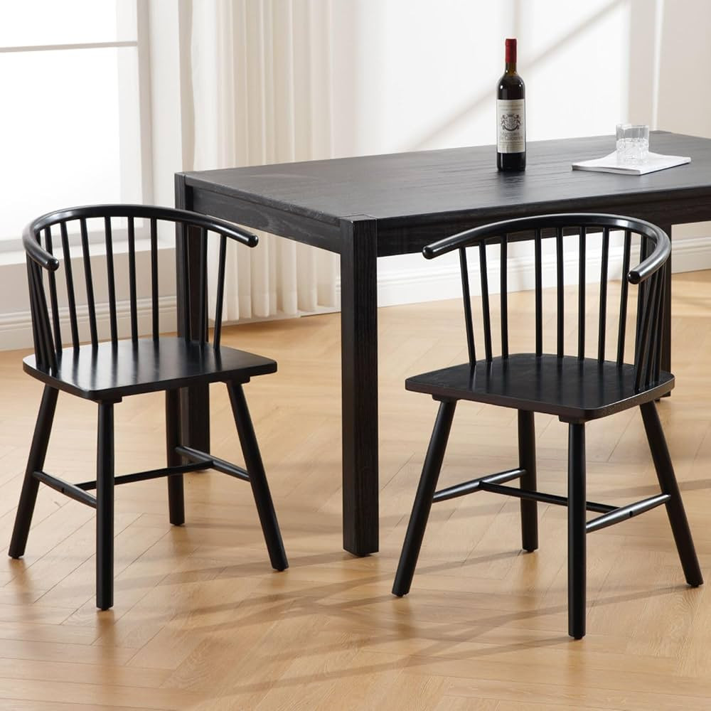 Wood Windsor Dining Chairs Set of 2 Spindle Back Side Chairs Black Farmhouse Dining Room Chairs K... | Amazon (US)