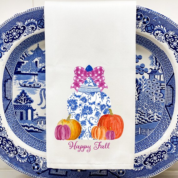 Blue and White Ginger Jar with Pumpkins Tea Hand Towel  | Etsy | Etsy (US)