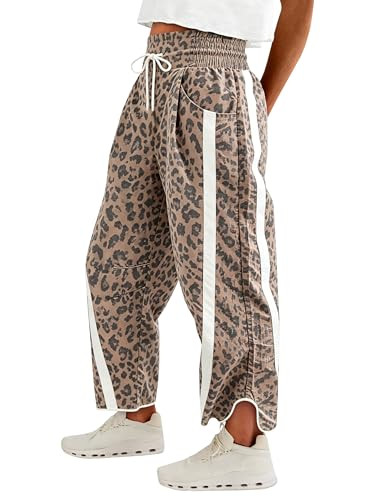 Fisoew Women's Baggy Wide Leg Pants Casual Elastic High Waisted Drawstring Printed Workout Sweatp... | Amazon (US)