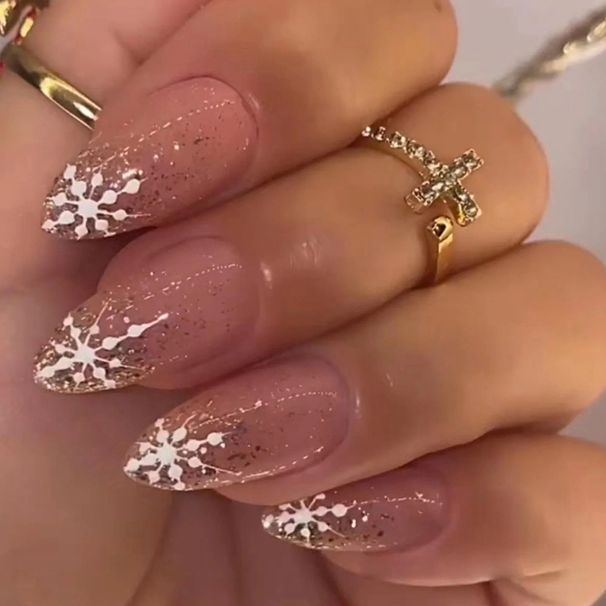 Christmas Press on Nails Short 24 PCS Fake Nails Coffin Acrylic Nails Art Salon Full Cover False ... | Walmart (US)