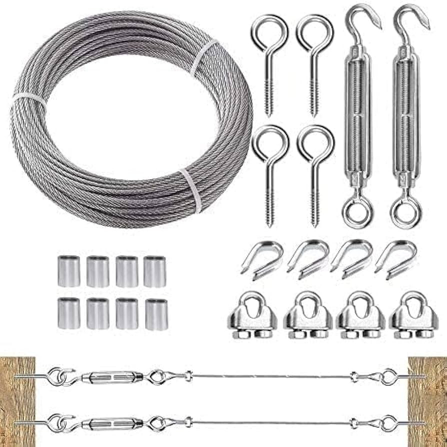 TooTaci 1/8 Stainless Steel Cable Wire Rope 50ft, with M6 Turnbuckle for Cables Wire, 7×7 Strand... | Amazon (US)