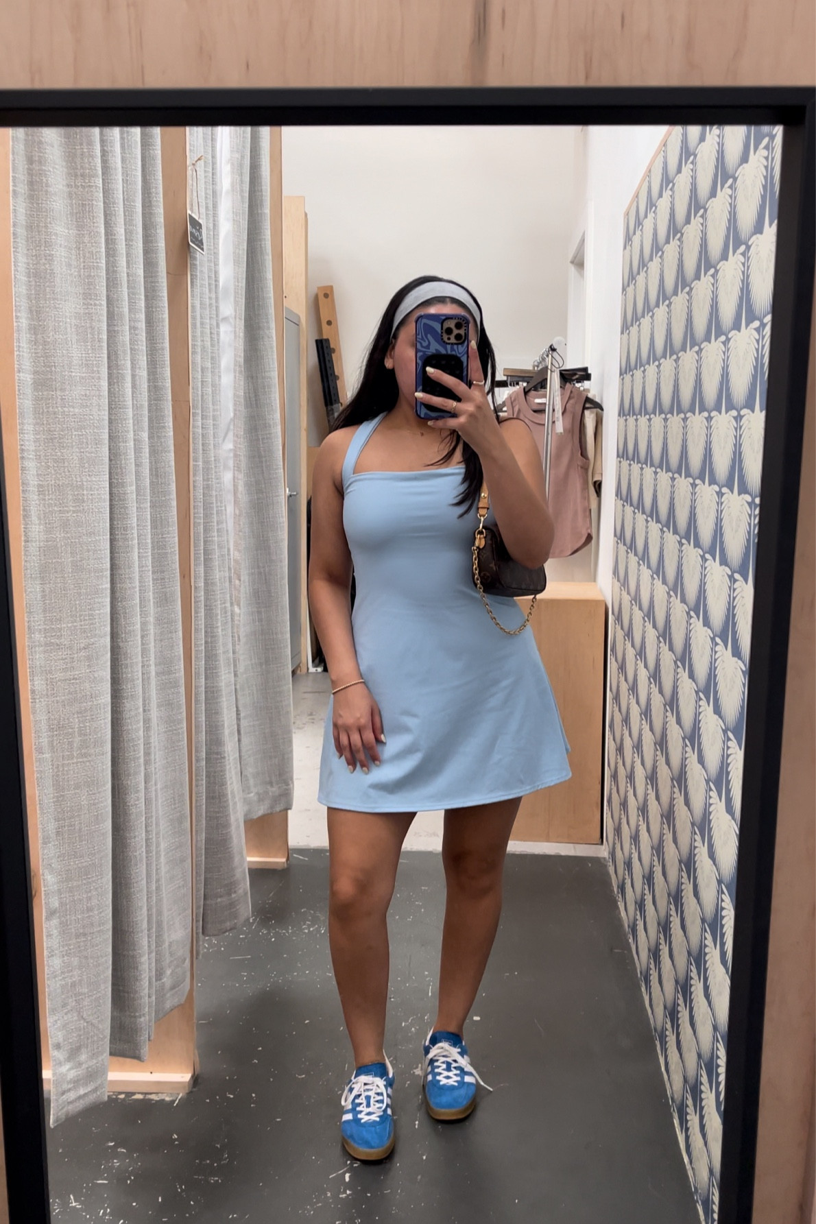 Blue dress: small
Blue adidas gazelle sneakers: 4.5 men 
Grey headband 
Gold necklace 

#LTKSummerSales #LTKFindsUnder50 #LTKStyleTip