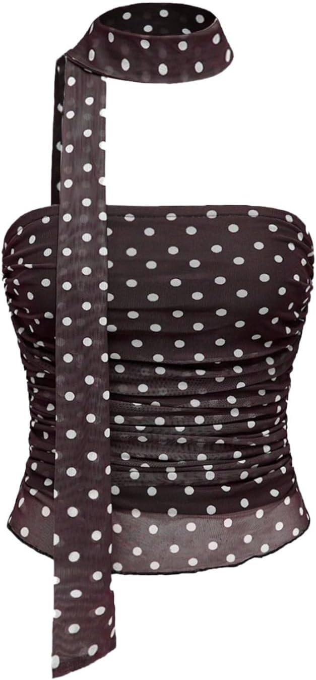 Polka Dot Mesh Crop Tube Top Tank Shirts | Amazon (US)
