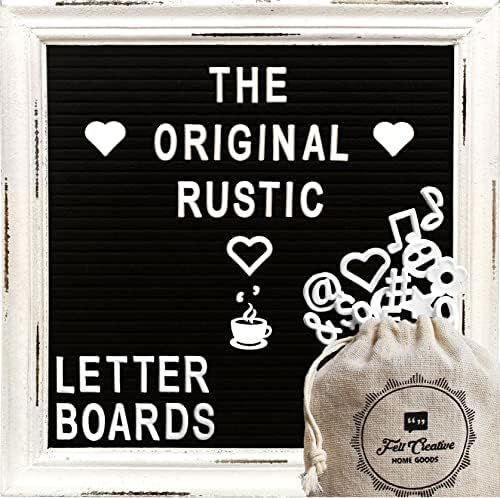 Amazon.com : Black Felt Letter Board with Rustic White Wood Farmhouse Vintage Frame and Stand by ... | Amazon (US)