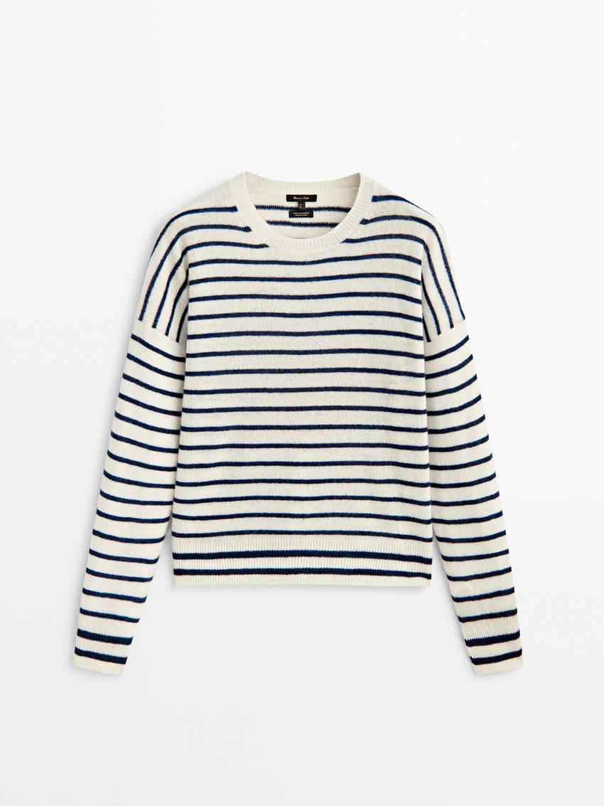 100% cashmere striped crew neck sweater | Massimo Dutti US