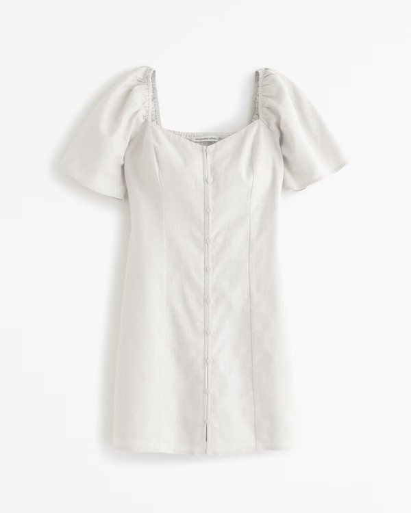 Linen-Blend Button-Through Mini Dress | Abercrombie & Fitch (US)