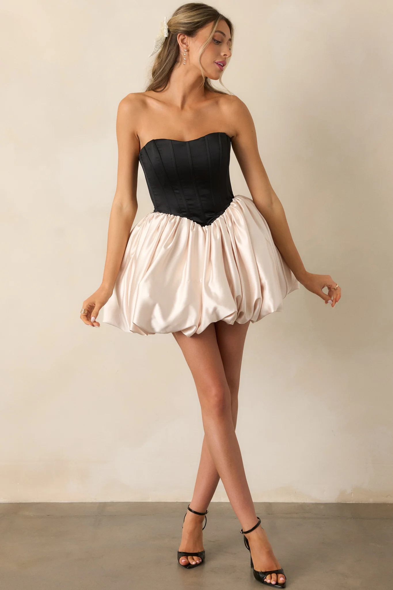 Love Letters Black & Ivory Corset Bubble Mini Dress | Red Dress