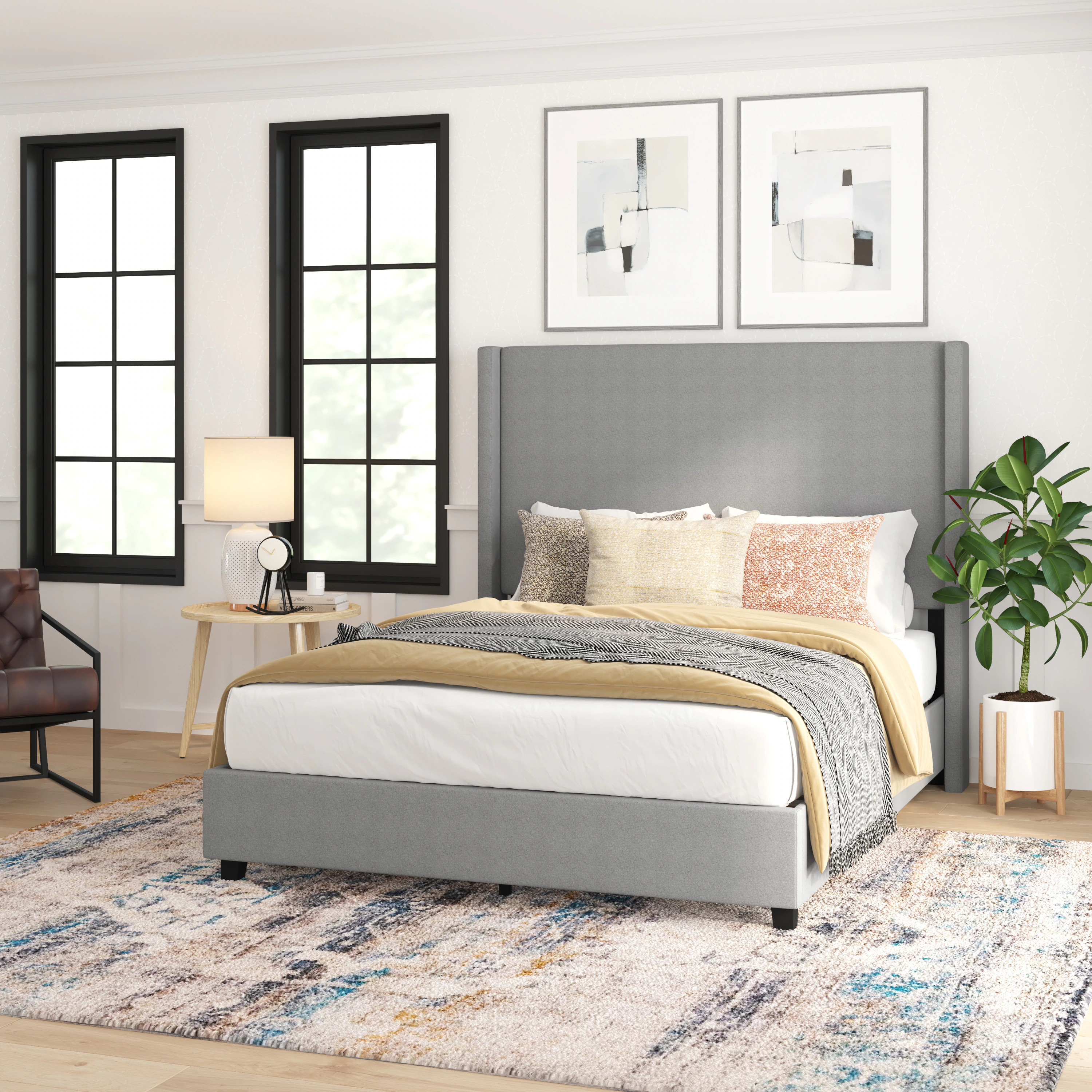 Taylor & Logan Queen Gray Platform Bed with Headboard one_size | 196861091346 | Lowe's