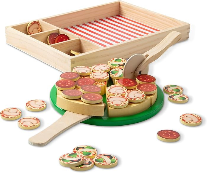 Melissa & Doug Wooden Pizza Party Play Set, 36 Self-Stick Toppings, Pizza Toy Kitchen Set & Play ... | Amazon (US)