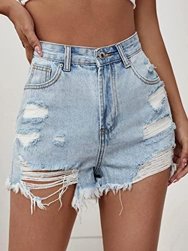 Floerns Women's Ripped Raw Hem High Waisted Distressed Denim Shorts | Amazon (US)