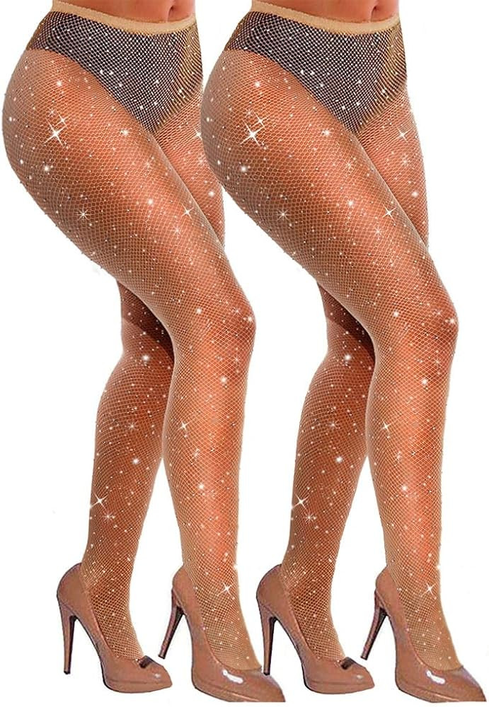VEBZIN Sexy Sparkly Fishnets Stockings Jeweled High Waist Fishnet Tights for Women Rhinestone Par... | Amazon (US)