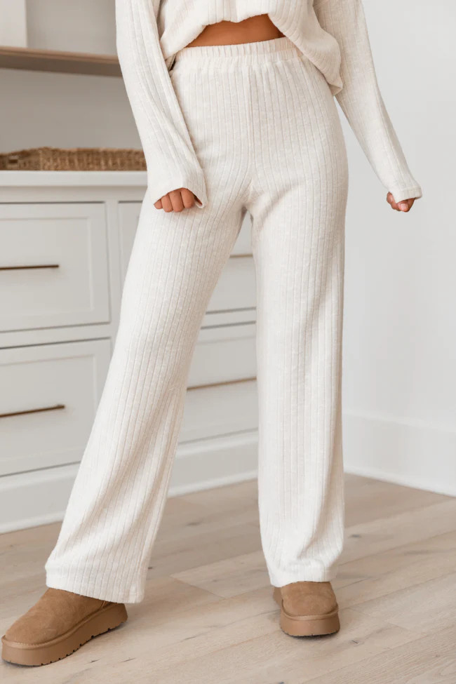 Living Well Beige Ribbed Knit Lounge Set | Pink Lily