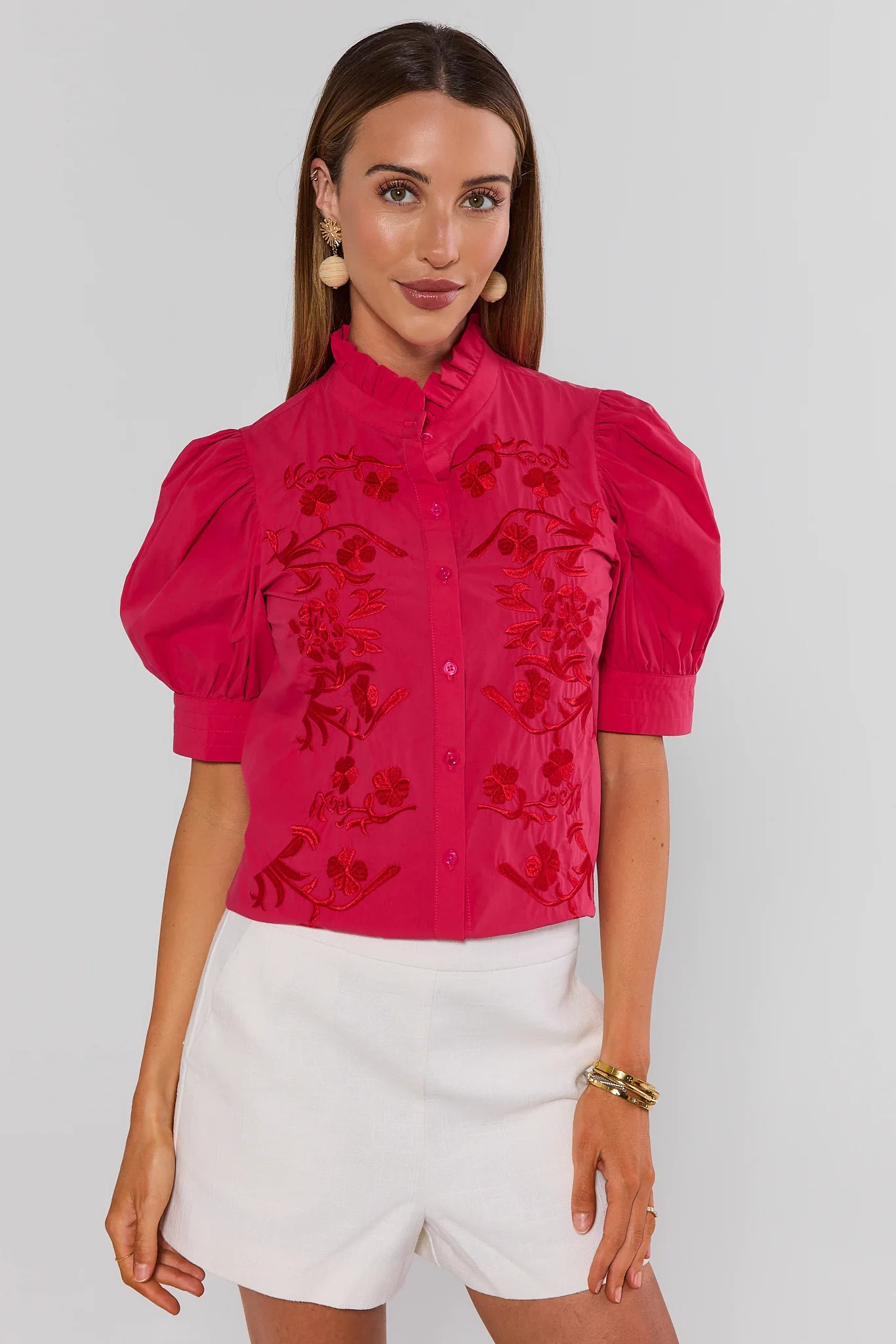 Pink Embroidered Button Up Top | Avara