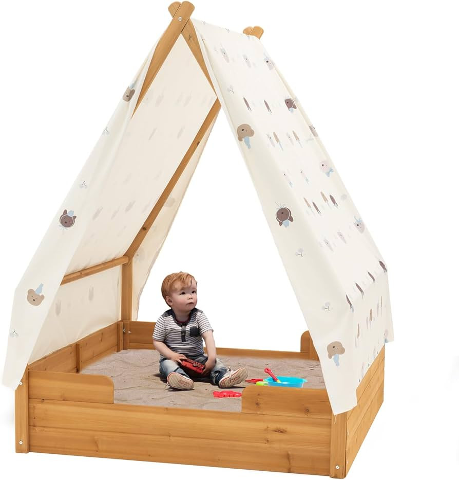 BIRASIL Triangular Wooden Sandbox with Canopy for Aged 3-8 Years Old, Sand Boxes for Backyard Gar... | Amazon (US)