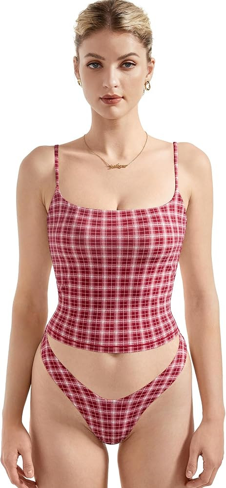 SUUKSESS Women Double Line Square Neck Tank Top Summer Y2K Going Out Basic Cami Shirt | Amazon (US)