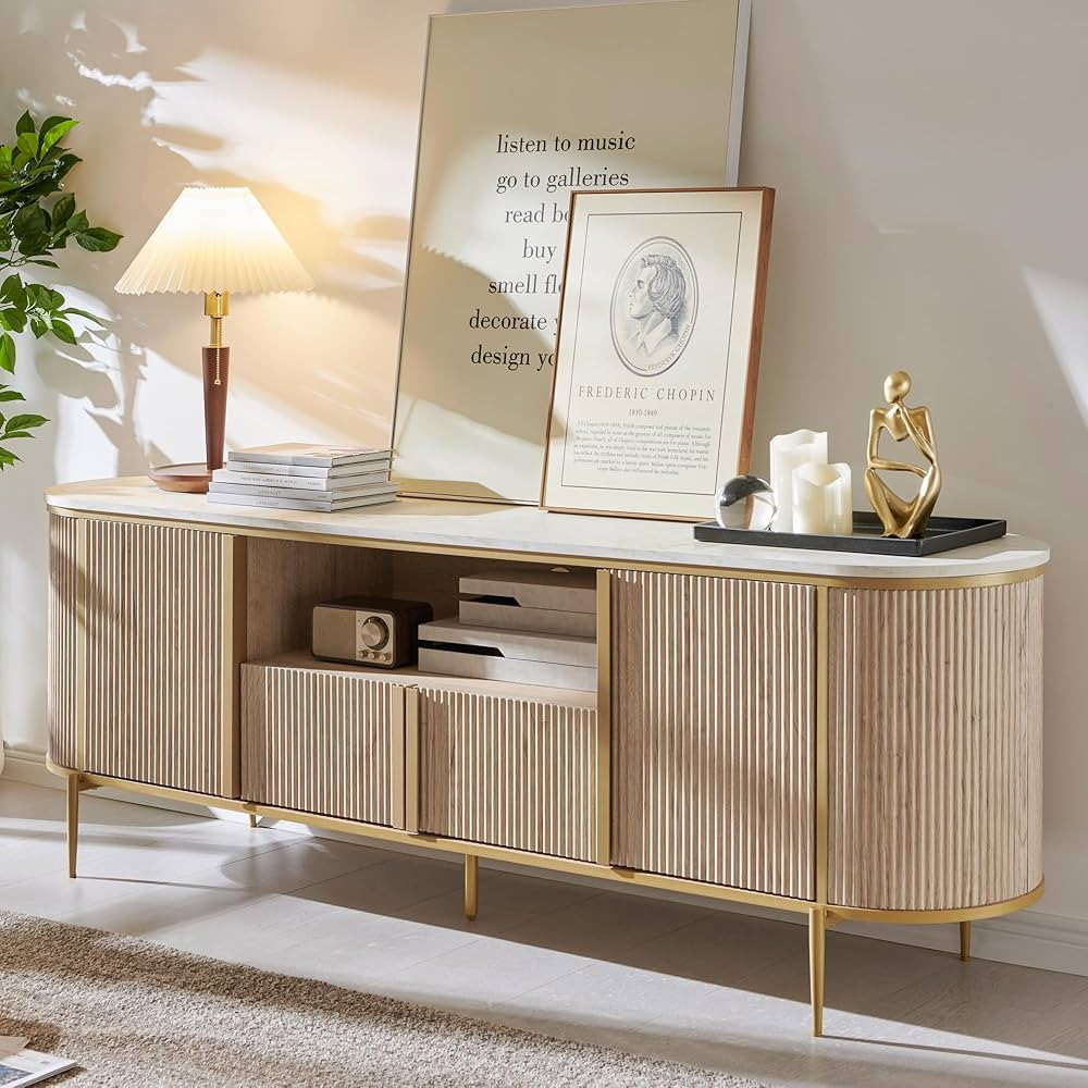 OKD Luxury 70" Fluted TV Stand, Modern Entertainment Center for TVs Up to 80 inches, TV Console w... | Amazon (US)