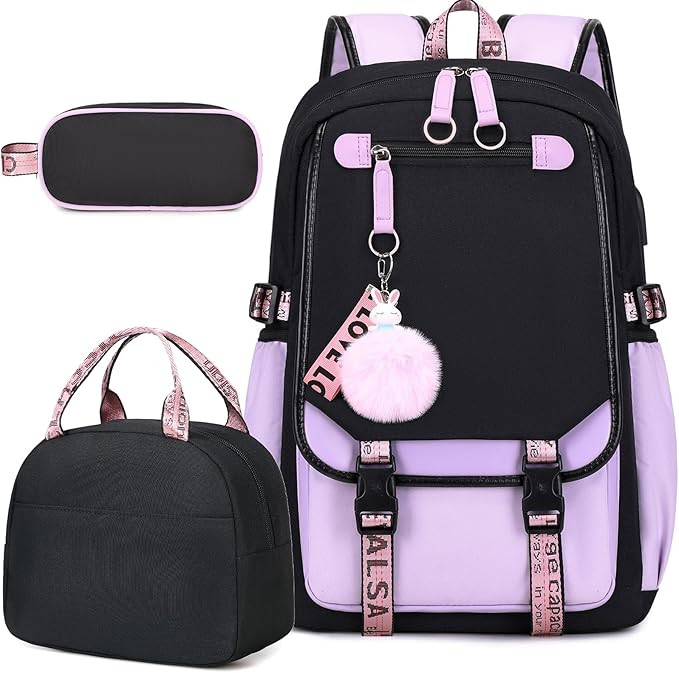 Bevalsa Backpack with Lunch Bag Bookbag Set for Girls Kids Middle High School College Student 21L... | Amazon (US)