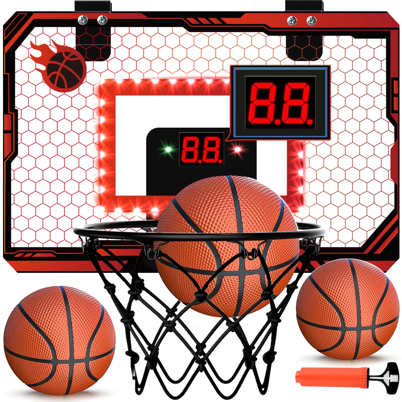 Mini Basketball Hoop Indoor, Over The Door Basketball Hoops with Led Lighting, Mini Hoop with Ele... | Amazon (US)