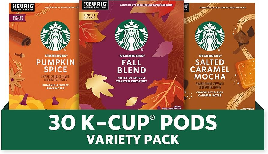 Starbucks K-Cup Coffee Pods Fall Bundle, Medium Roast and Naturally Flavored Coffee for Keurig Br... | Amazon (US)