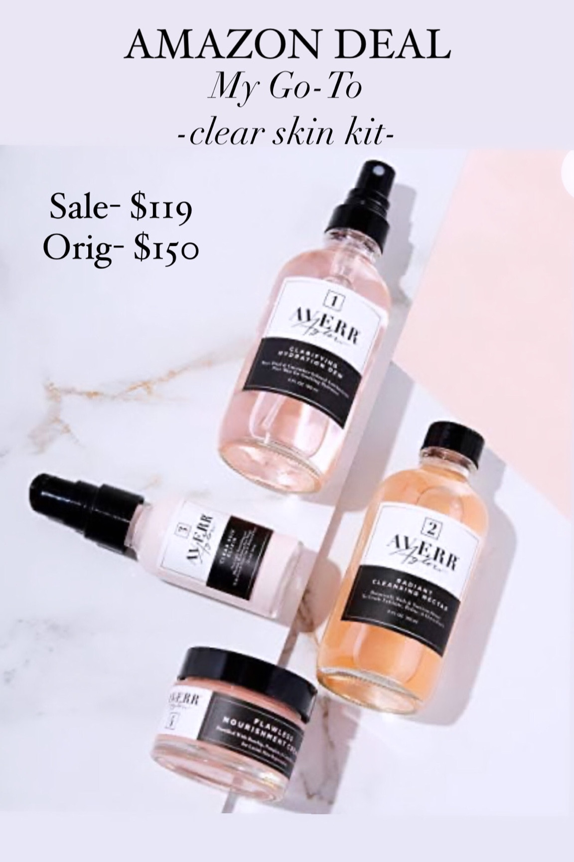 Back when I had a sudden horrible constant face breakout due to inflamed and irritated skin I started using this brand and this kit and I’ve never had another breakout since!! It’s a CLEAN skincare brand and I was able to use it through pregnancy and now while breastfeeding. Great deal on this ending after today!! 
#cleanskincare #cleanbeauty #averraglow #ltkskincare #nontoxicbeauty #ltkcleanbeauty

#LTKbeauty #LTKsalealert