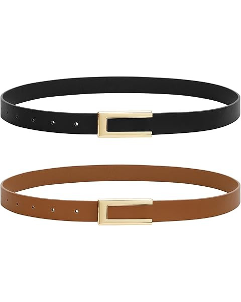 Womens Leather Belt Skinny Waist Belt for Dresses Jeans Pants with Gold Buckle | Amazon (US)