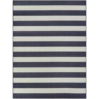 Hampton Bay Nautical Stripes Navy 5 ft. x 7 ft. Indoor/Outdoor Area Rug 3002407 | The Home Depot