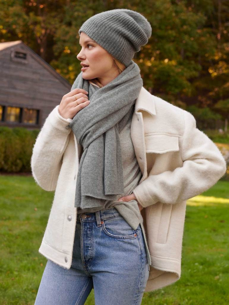 Cashmere Plush Rib Beanie | White and Warren