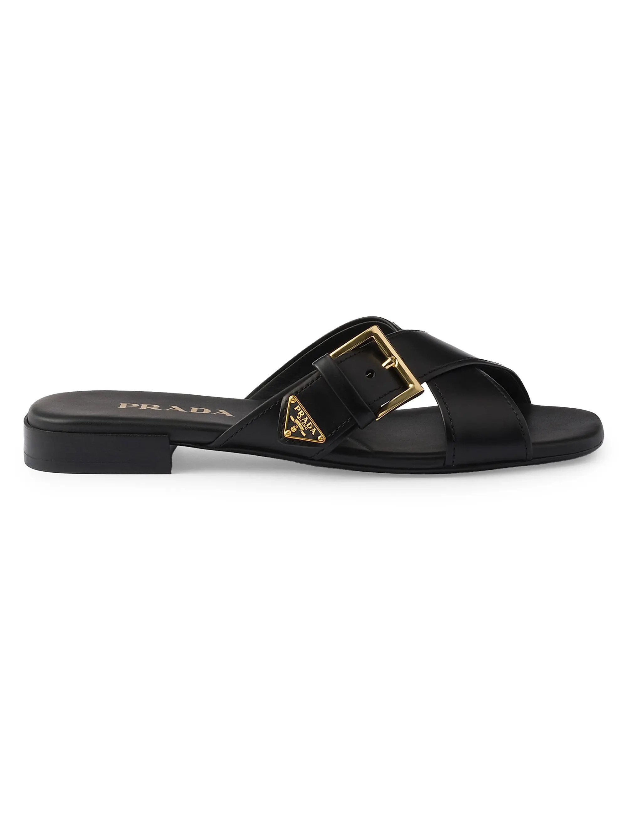 Leather Crisscross Slides with Buckle | Saks Fifth Avenue