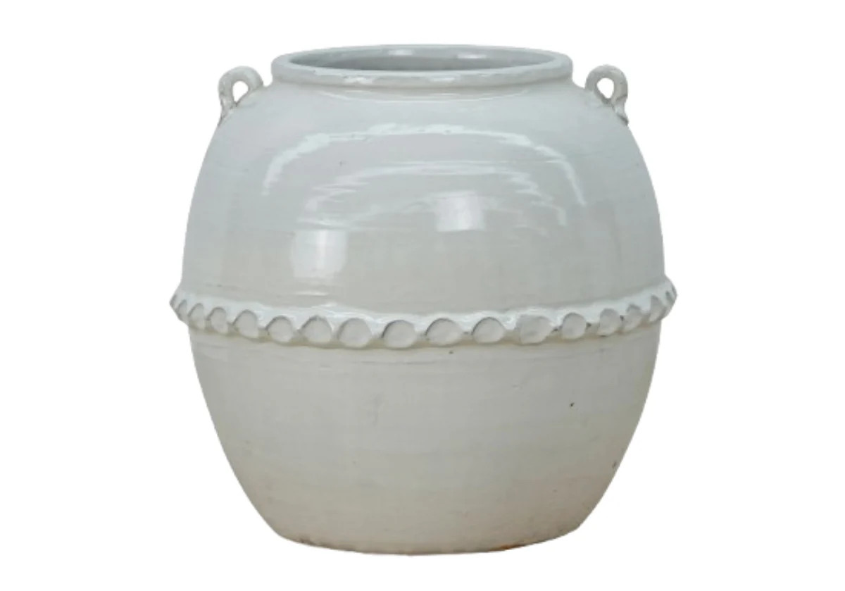 OFF WHITE CERAMIC POT WITH LACE DECORATION | Alice Lane Home Collection