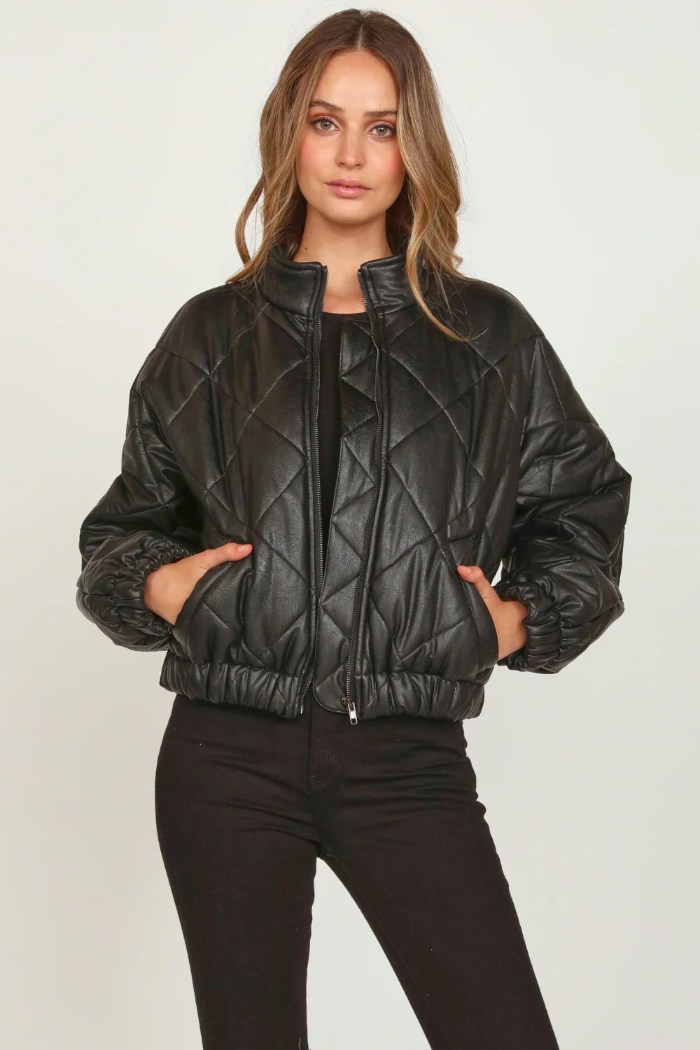 Black Quilted Faux Leather Jacket | Vintage Havana