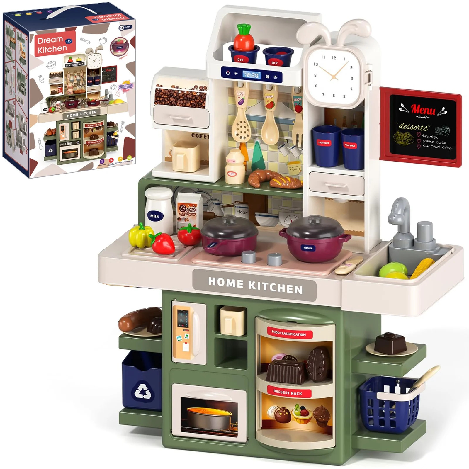 Hot Bee Play Kitchen for Kids, 18PCS Toy Kitchen Set for Toddlers with Realistic Lights and Sound... | Walmart (US)