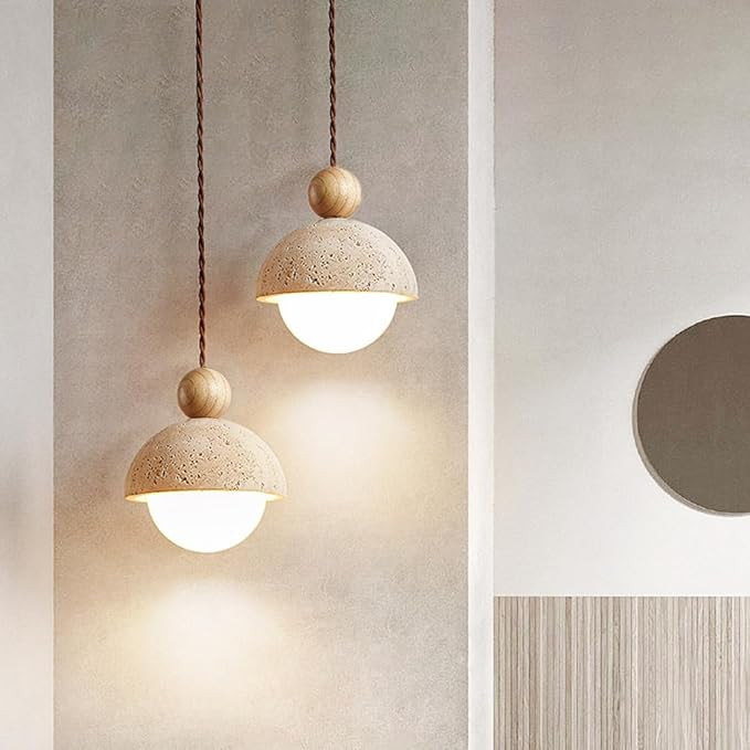 2PCS Japanese Style Wabi Sabi Natural Stone Shade Spherical Pendant Light Retro Mini Pendant Lamp... | Amazon (US)