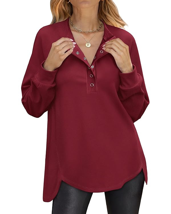 ANRABESS Women's Long Sleeve Henley Tops Tunic Sweatshirt Loose Slit Casual Button Shirts Pullove... | Amazon (US)