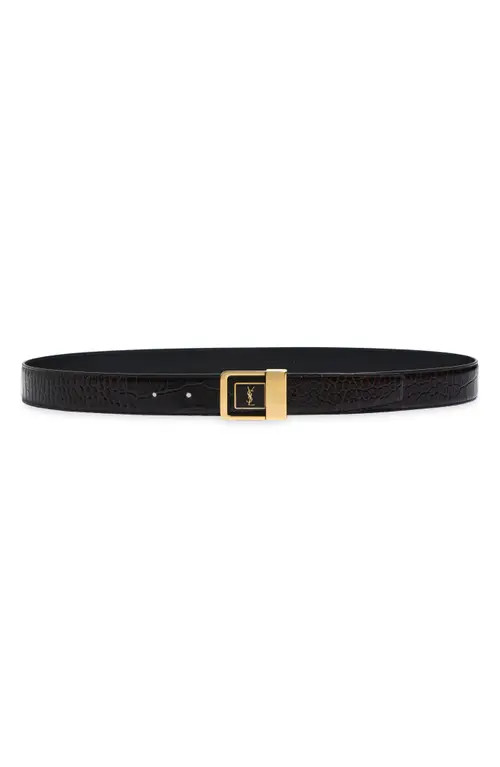 Saint Laurent La 66 Buckle Croc Embossed Leather Belt in Fondente/Fondente at Nordstrom, Size 100 | Nordstrom