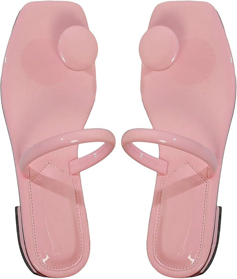 SweatyRocks Women's PU Leather Open Square Toe Thong Sandals Round Decor Outdoor Flat Sandals | Amazon (US)